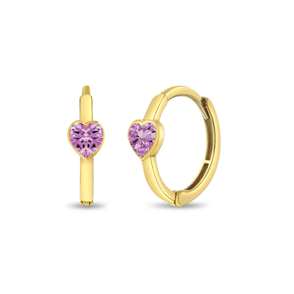 14k Gold Sparkling Heart Kids / Children's / Girls Earrings Hoop