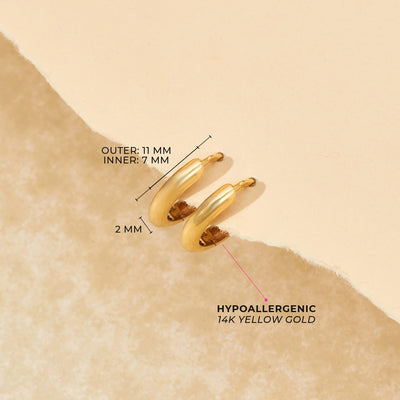 14k Gold Thick Polished 7mm Toddlers / Kids / Children's / Girls Earrings Hoop
