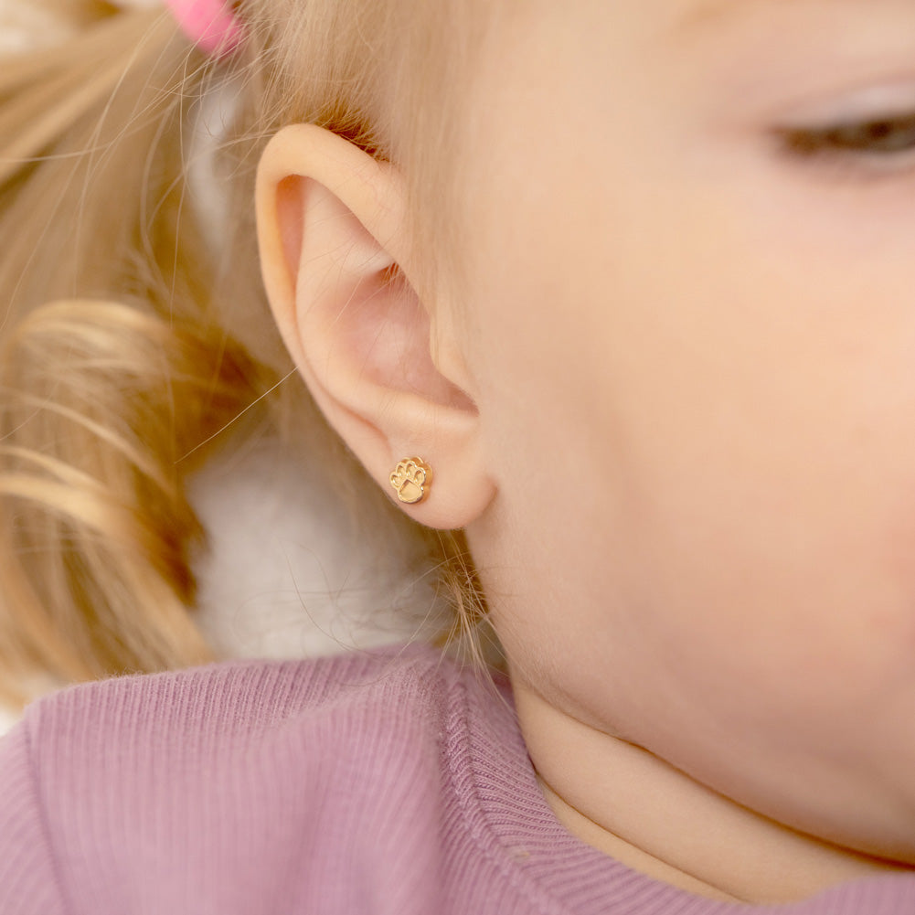 14k Gold Dog Paw Baby / Toddler / Kids Earrings Safety Screw Back