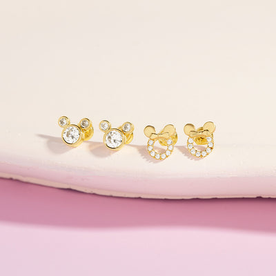 14k Gold CZ Encrusted Mouse Kids / Children's / Girls Earrings Safety Screw Back