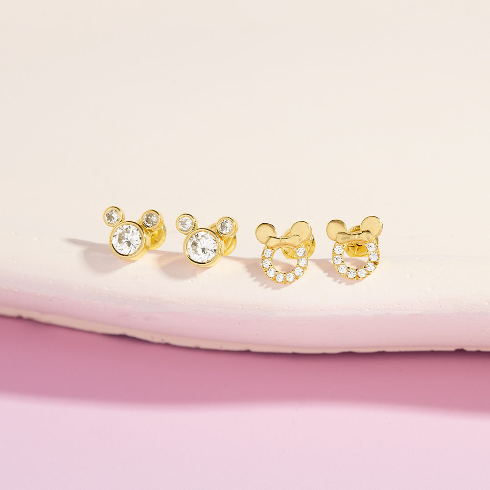 14k Gold CZ Encrusted Mouse Kids / Children's / Girls Earrings Safety Screw Back