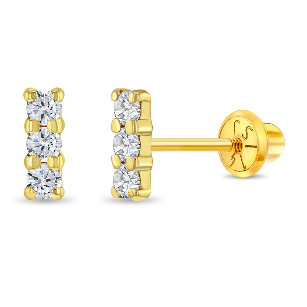 14k Gold Clear CZ Bar Women's Earrings
