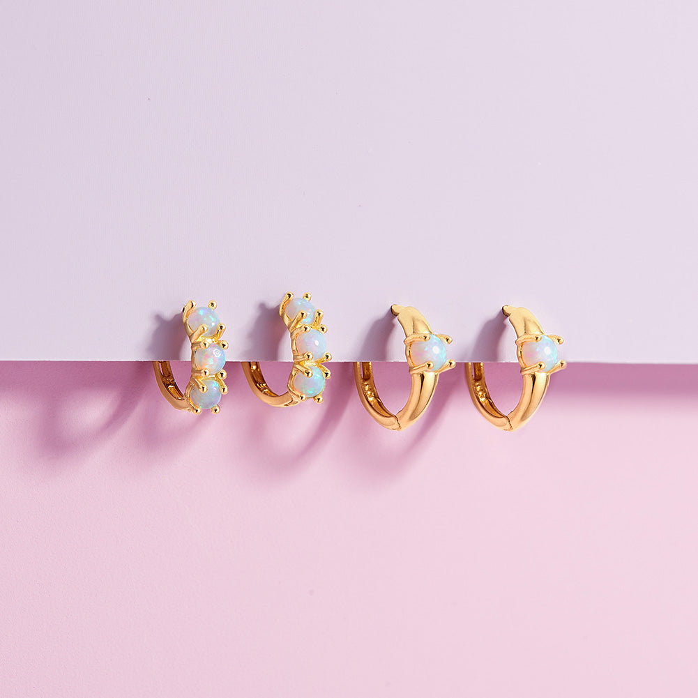 18k Gold Opal Pronged 7mm Baby / Toddler / Kids Earrings Hoop