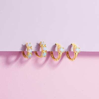 18k Gold Opal Pronged 7mm Baby / Toddler / Kids Earrings Hoop