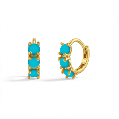 14k Gold Simulated Turquoise Pronged 7mm Baby / Toddler / Kids Earrings Hoop