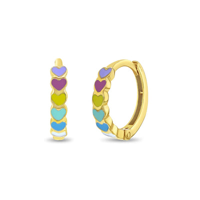 18k Gold Heart Cascade Kids / Children's / Girls Earrings Hoop Enamel