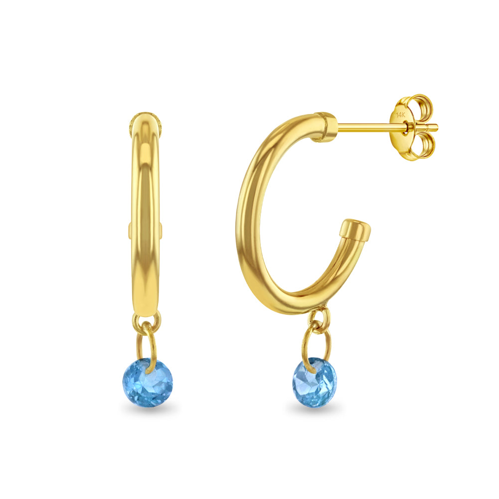 14k Gold Dainty Turquoise Charm Preteen / Teen Earrings Safety Screw Back
