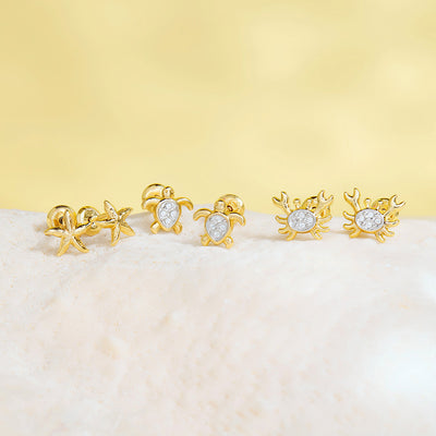 14k Gold Curious Crab Kids / Children's / Girls Earrings Safety Screw Back