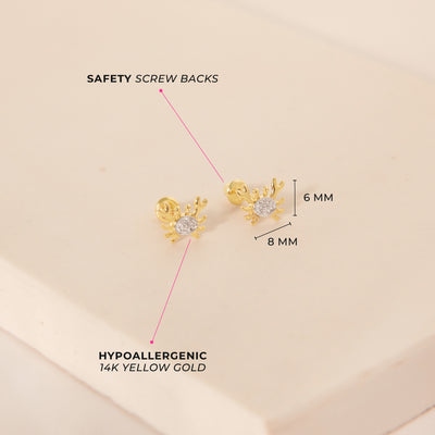 14k Gold Curious Crab Kids / Children's / Girls Earrings Safety Screw Back