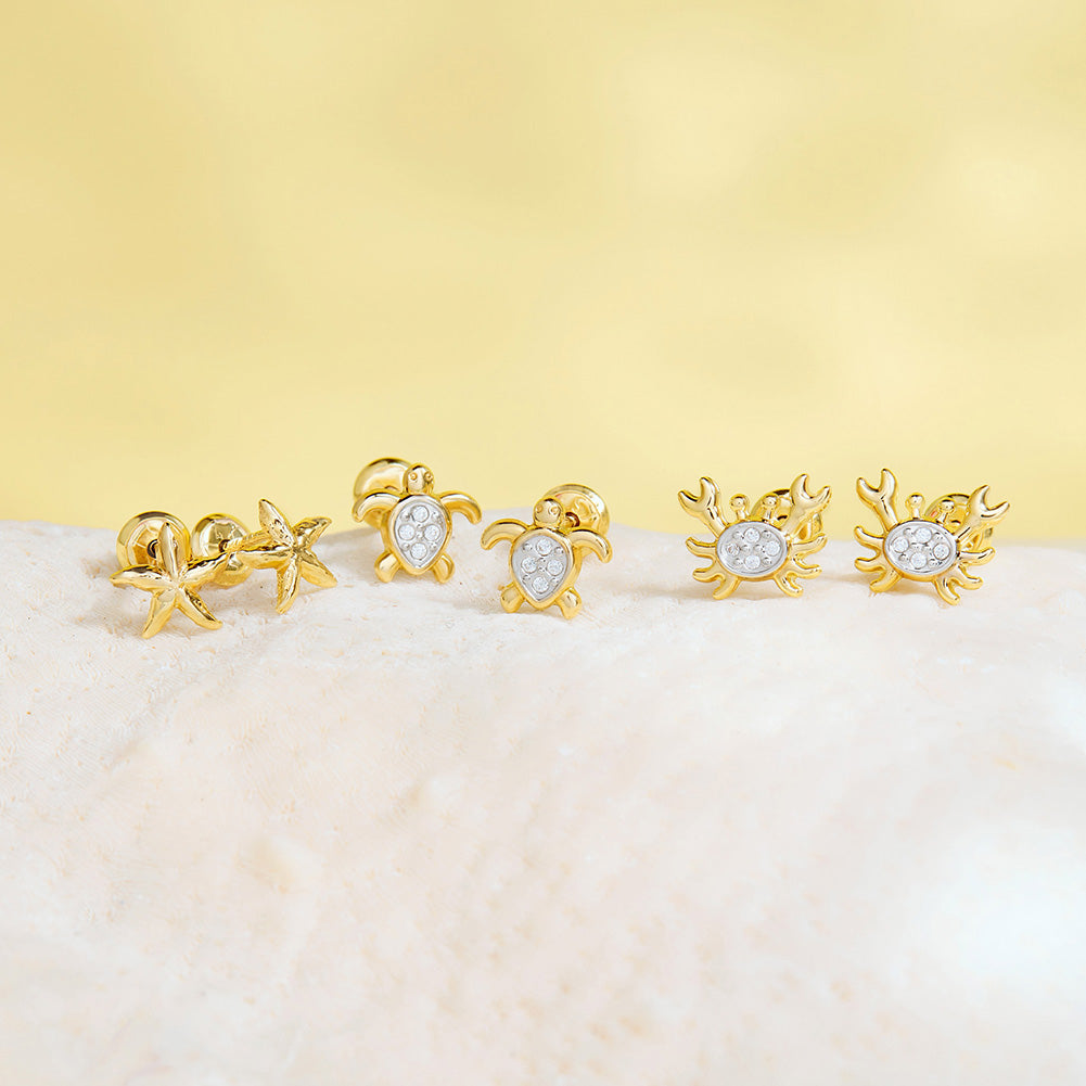 14k Gold Twinkle Turtle Kids / Children's / Girls Earrings Safety Screw Back
