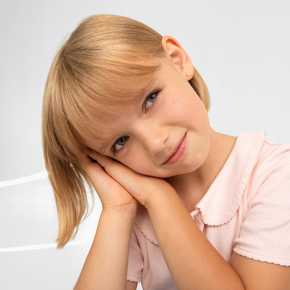 14k Gold Twinkle Turtle Kids / Children's / Girls Earrings Safety Screw Back