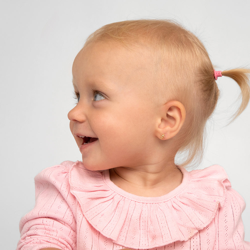 14k Gold Sweet Bee Baby / Toddler / Kids Earrings Safety Screw Back