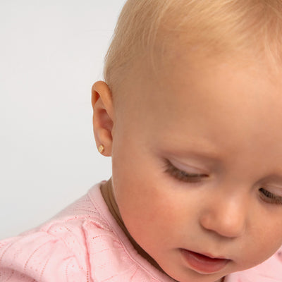 14k Gold Delicate CZ Clear Kids / Children's / Girls Earrings Safety Screw Back