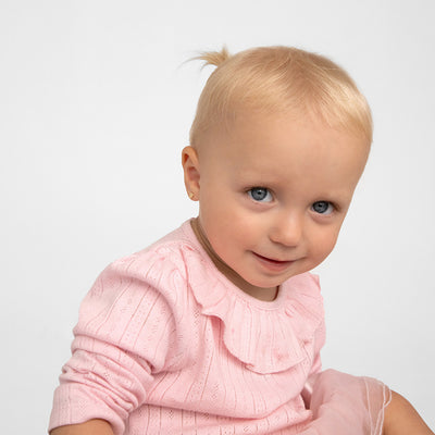 14k Gold Delicate CZ Clear Kids / Children's / Girls Earrings Safety Screw Back