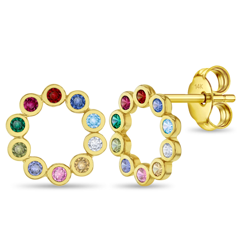 14k Gold Multicolored Openwork Kids / Preteen / Teen Earrings