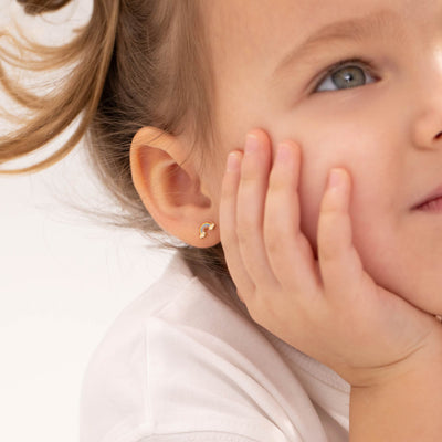 14k Gold Enamel Rainbow Baby / Toddler / Kids Earrings Safety Screw Back