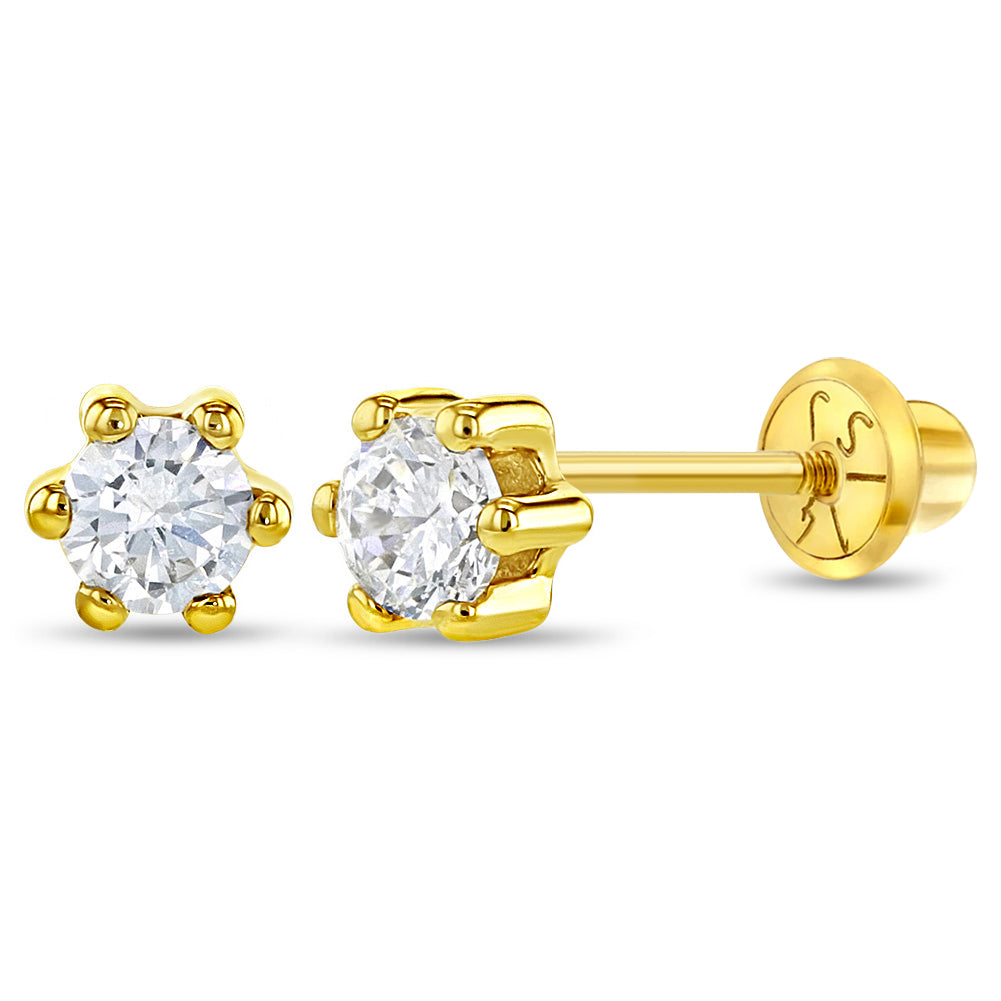14K Yellow Gold Classic Solitaire Stud Earrings 3mm