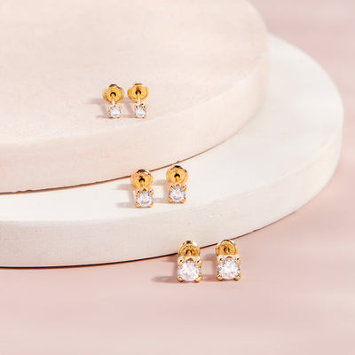 14k Gold Prong CZ Solitaire 2-5mm Baby Toddler Kids Earrings Saf