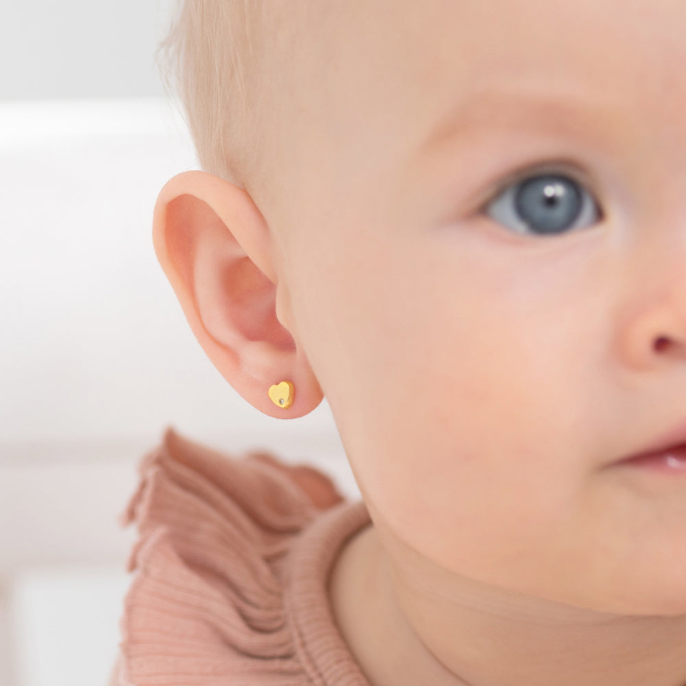 14k Gold Genuine Diamond Heart Baby Toddler Kids Earrings Safety S