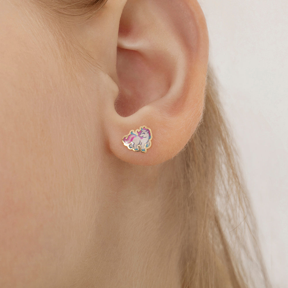 14K Gold Enamel Strawberry Screw Back Girls Earrings | Begonia Jewelry