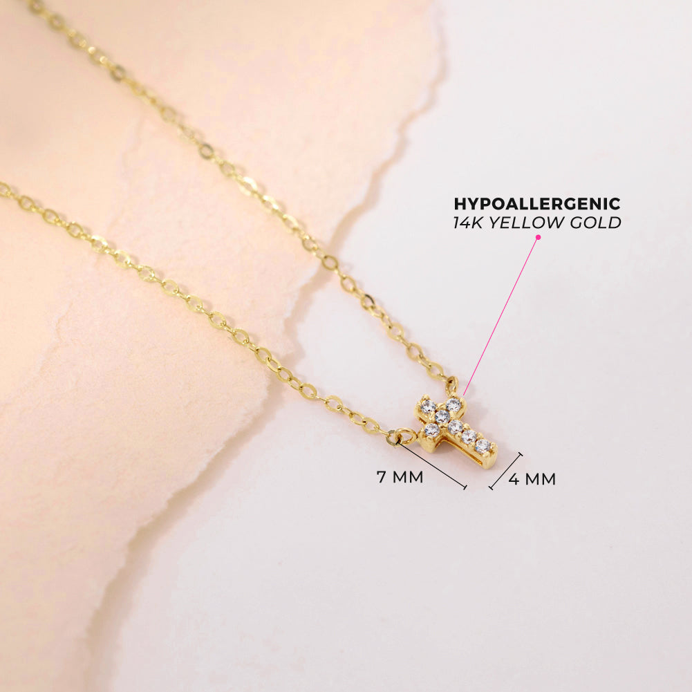 14k Gold Dainty CZ Cross 16