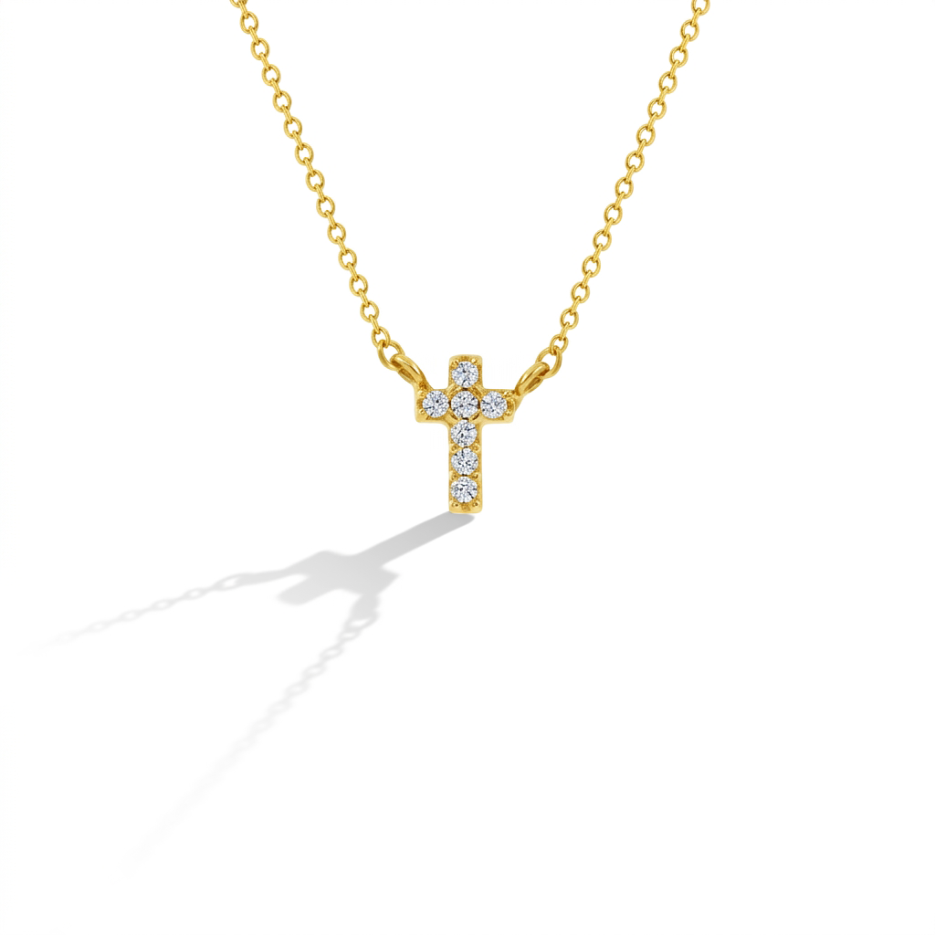 14k Gold Dainty CZ Cross 16" Kids / Children's / Girls Pendant/Necklace