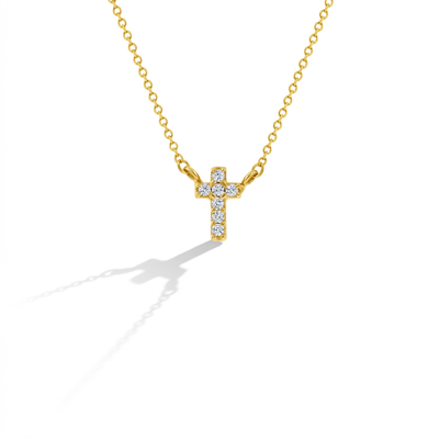14k Gold Dainty CZ Cross 16" Kids / Children's / Girls Pendant/Necklace