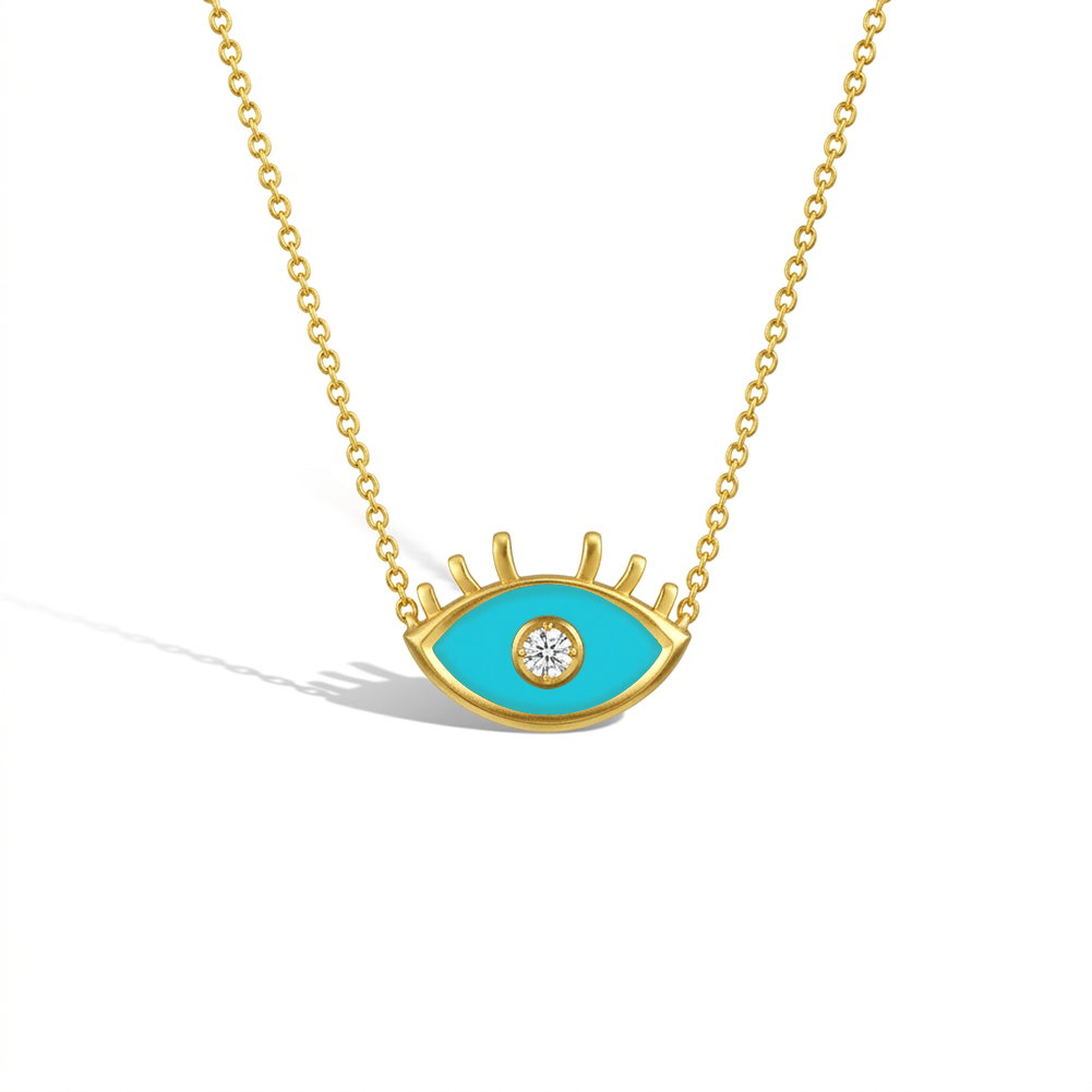 14k Gold Evil Eye 14" Preteen / Teen Necklace Enamel