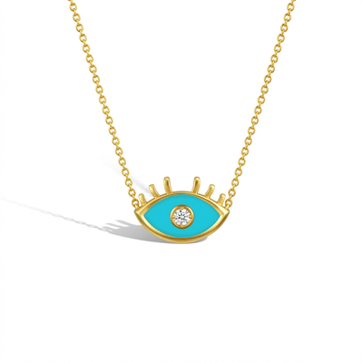 14k Gold Evil Eye 14" Preteen / Teen Necklace Enamel