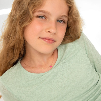 14k Gold Enamel Heart Clear CZ 14" Preteen / Teen Necklace Enamel