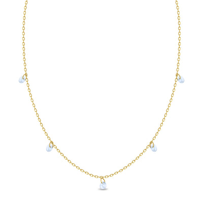 14k Gold Dainty Multicharm Aquamarine Preteen / Teen Necklace