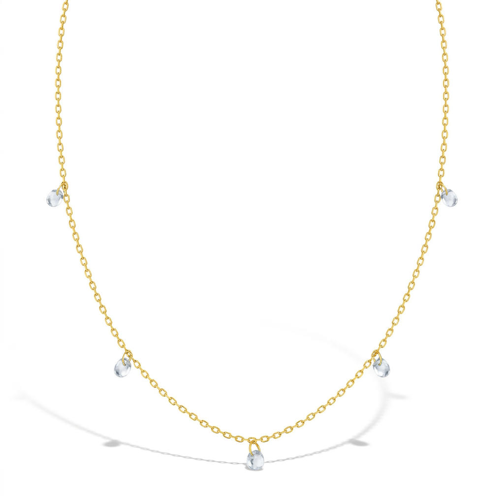 14k Gold Dainty Multicharm Aquamarine Preteen / Teen Necklace