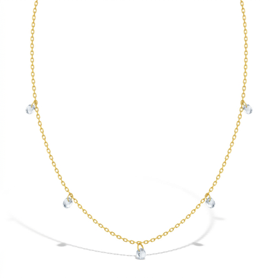 14k Gold Dainty Multicharm Aquamarine Preteen / Teen Necklace