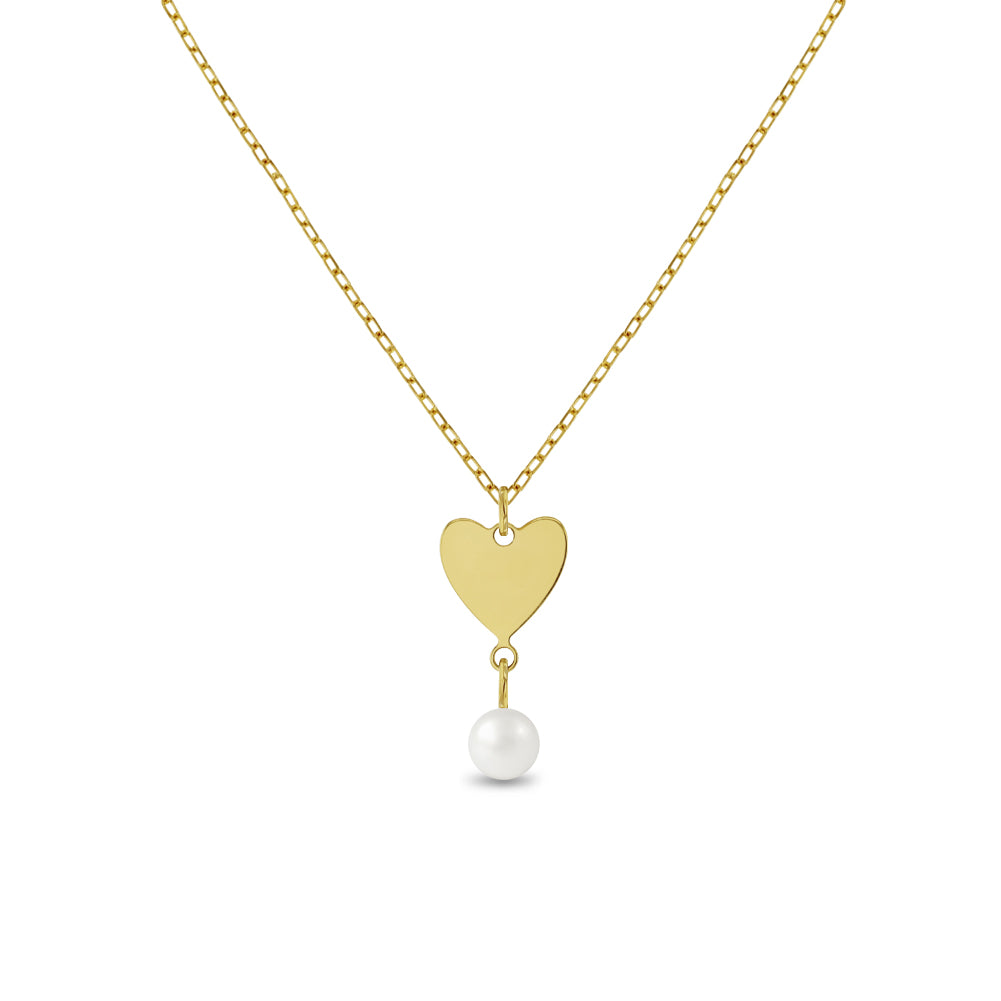 14k Gold Heart Pearl Drop Kids / Children's / Girls Necklace
