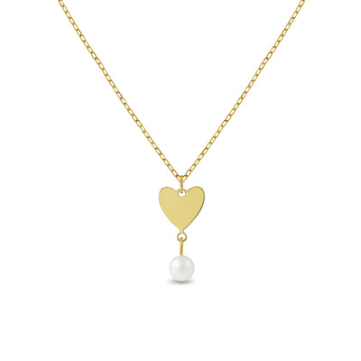 14k Gold Heart Pearl Drop Kids / Children's / Girls Necklace