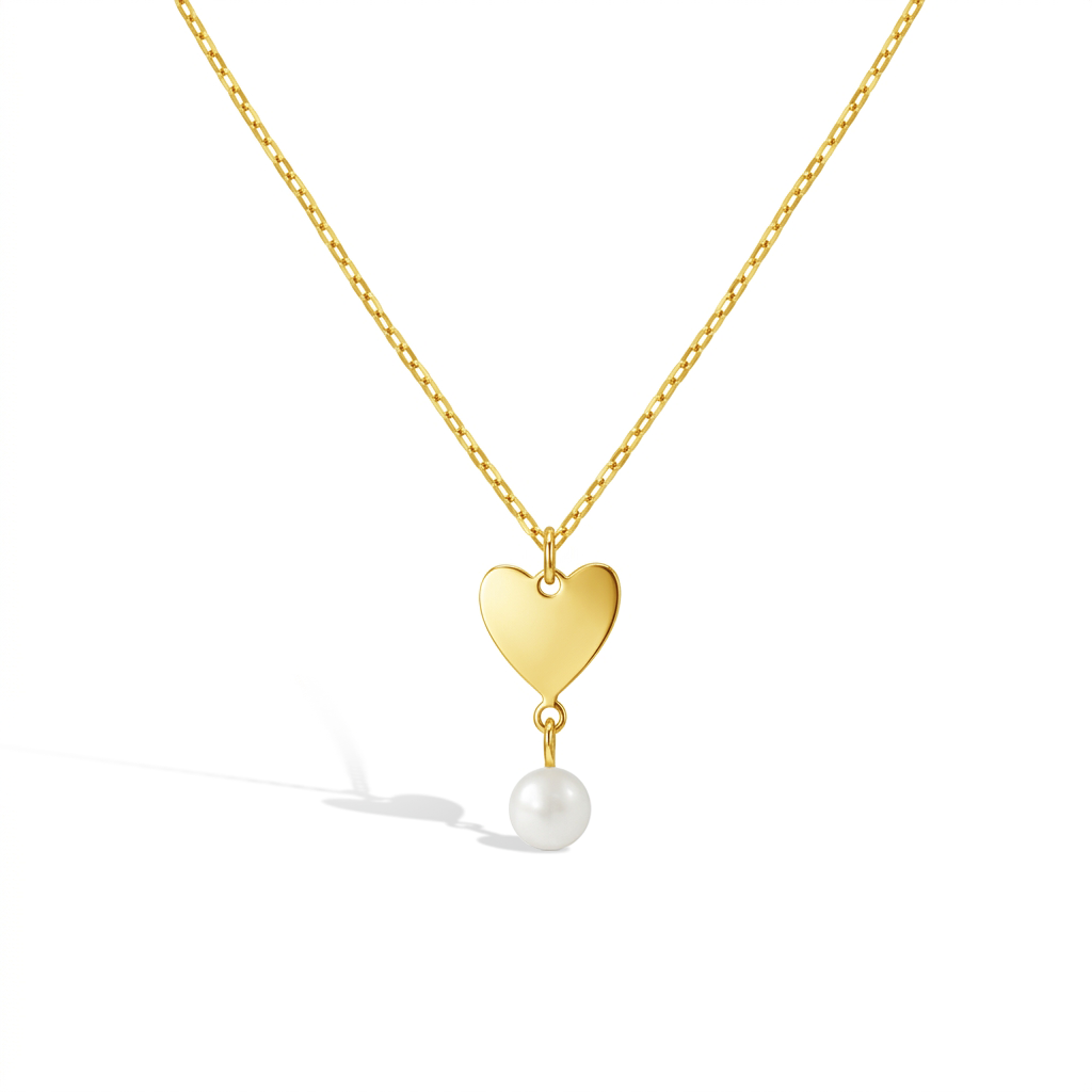 14k Gold Heart Pearl Drop Kids / Children's / Girls Necklace