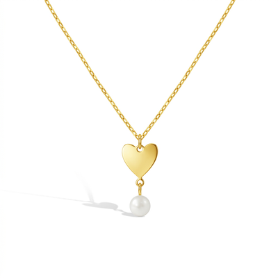 14k Gold Heart Pearl Drop Kids / Children's / Girls Necklace