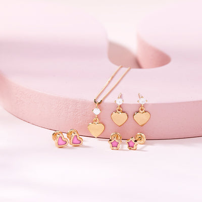 14k Gold Cubic Zirconia Heart Dangle Kids / Children's / Girls Necklace