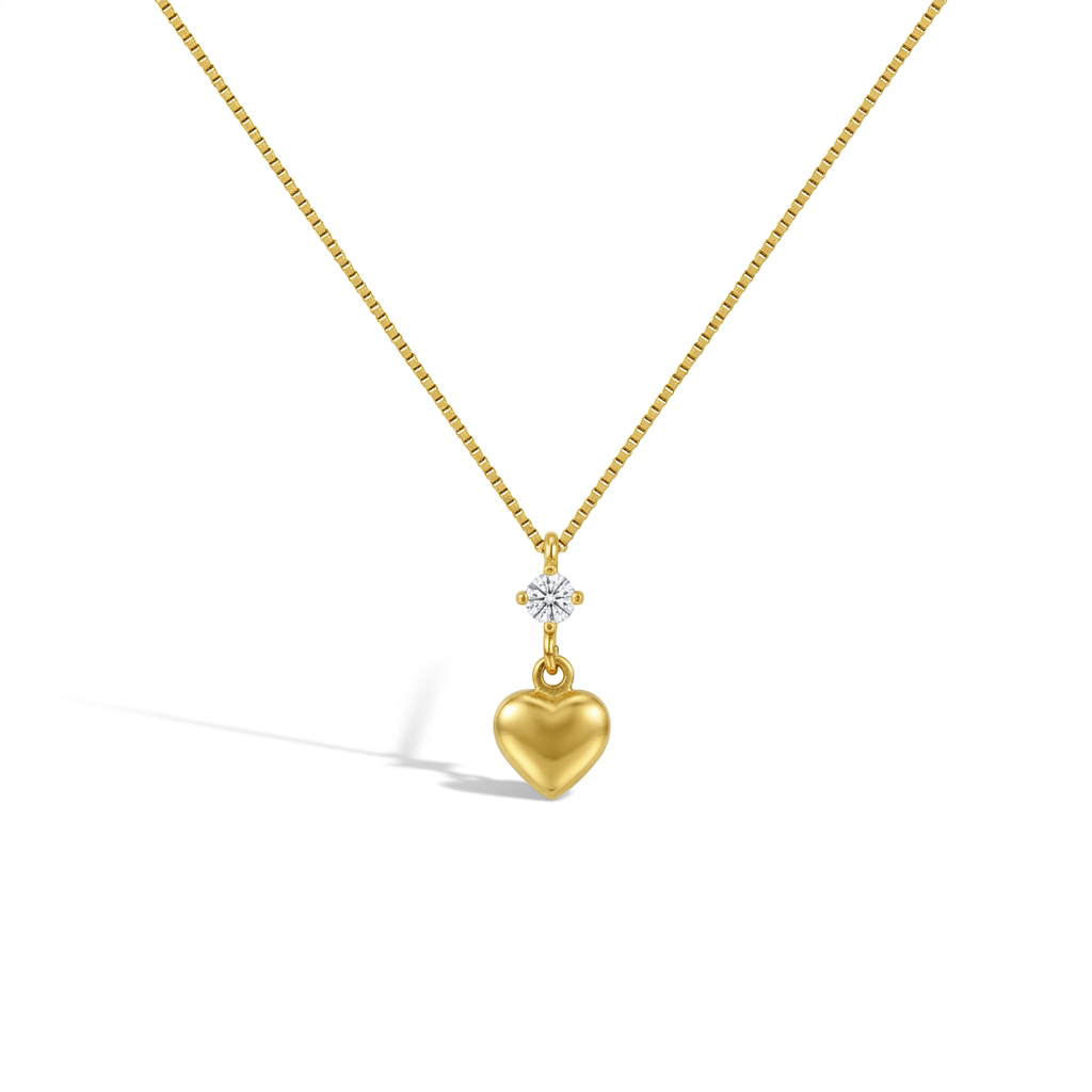 14k Gold Cubic Zirconia Heart Dangle Kids / Children's / Girls Necklace