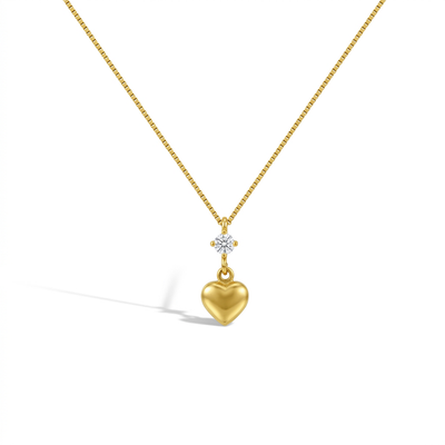 14k Gold Cubic Zirconia Heart Dangle Kids / Children's / Girls Necklace