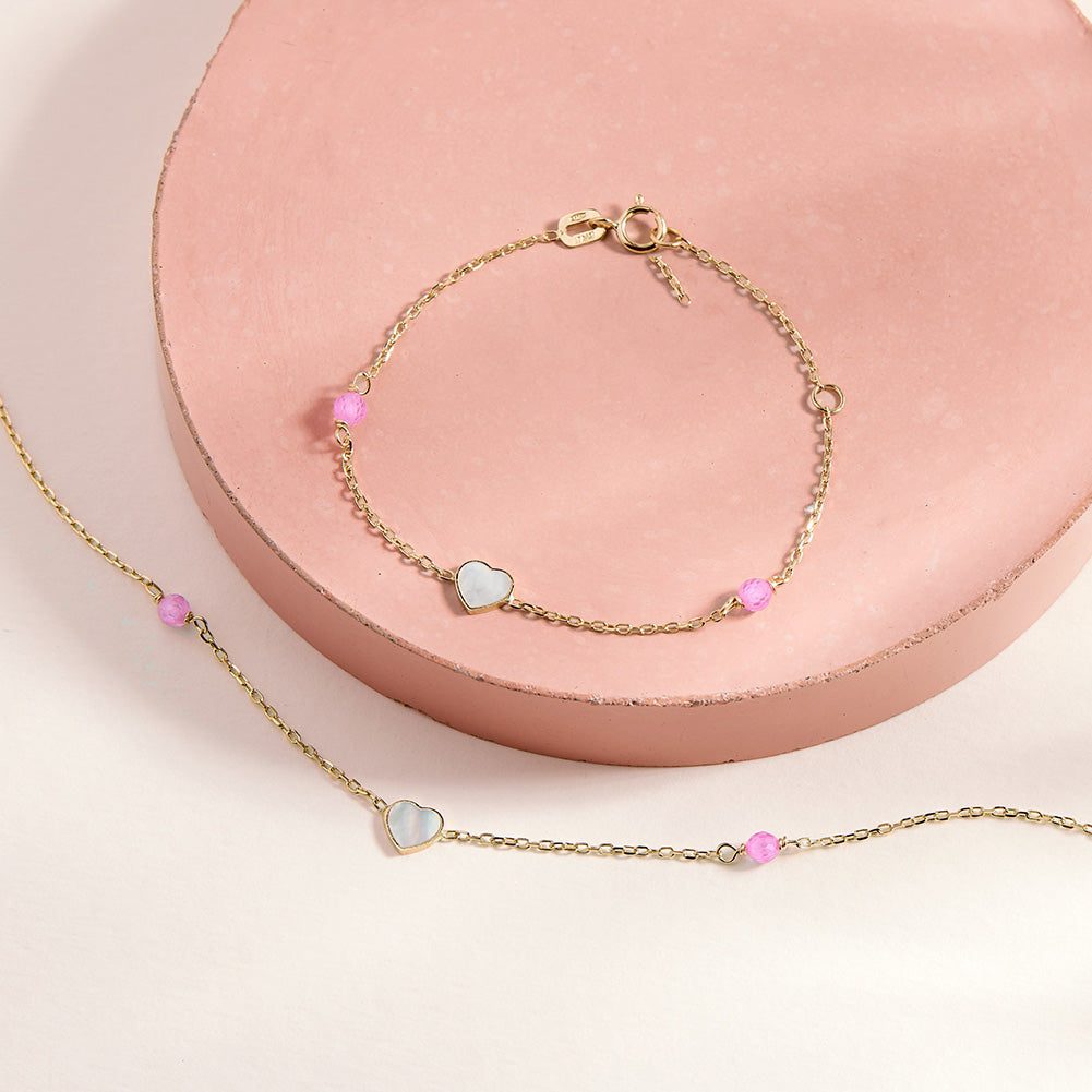 14k Gold Mother of Pearl Heart Kids / Children's / Girls Necklace