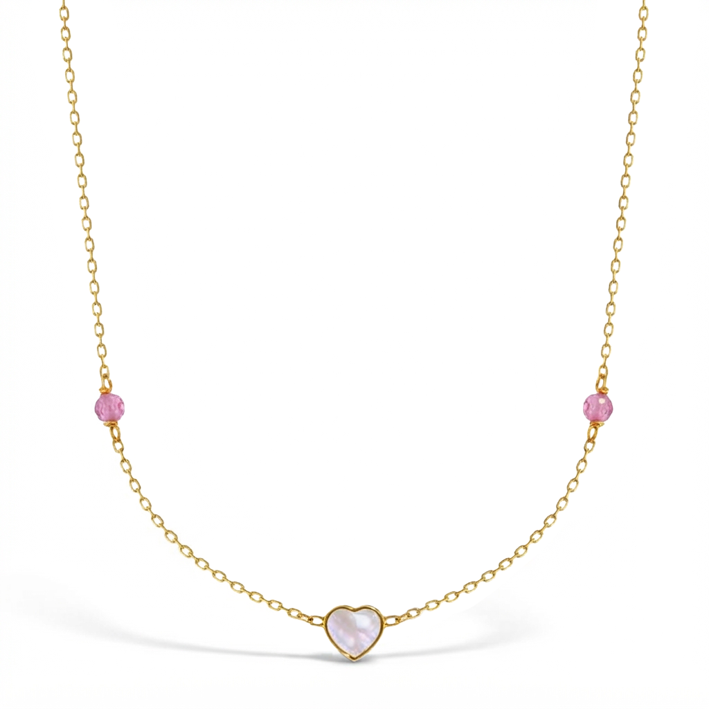 14k Gold Mother of Pearl Heart Kids / Children's / Girls Necklace