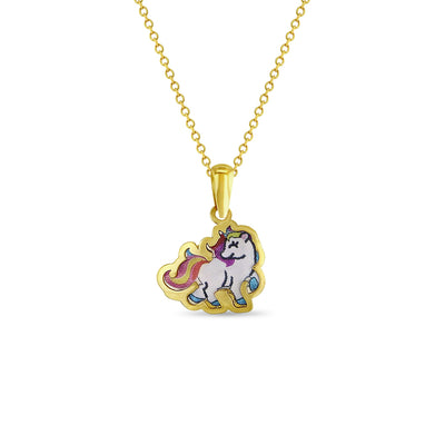14k Gold Prancing Unicorn Baby / Toddler / Kids Pendant/Necklace Enamel