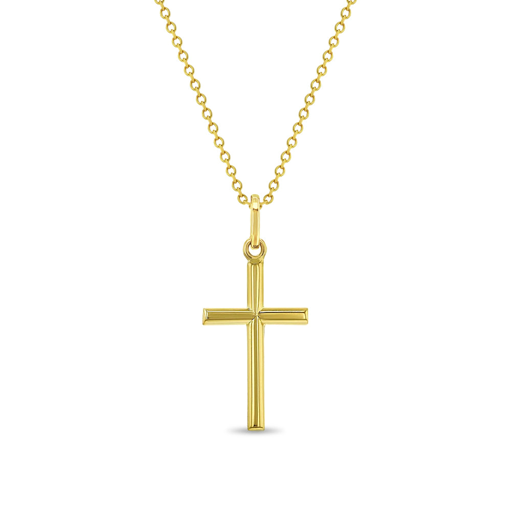 18k Gold Classic Stick Cross Baby / Kids / Teen Pendant/Necklace