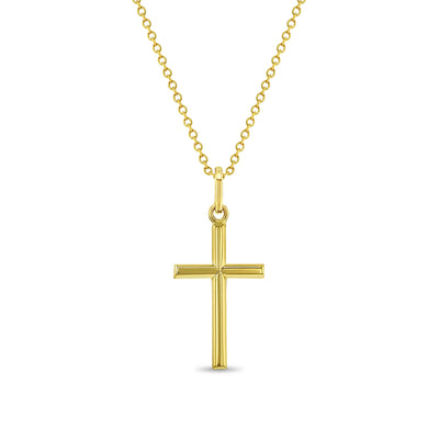18k Gold Classic Stick Cross Baby / Kids / Teen Pendant/Necklace