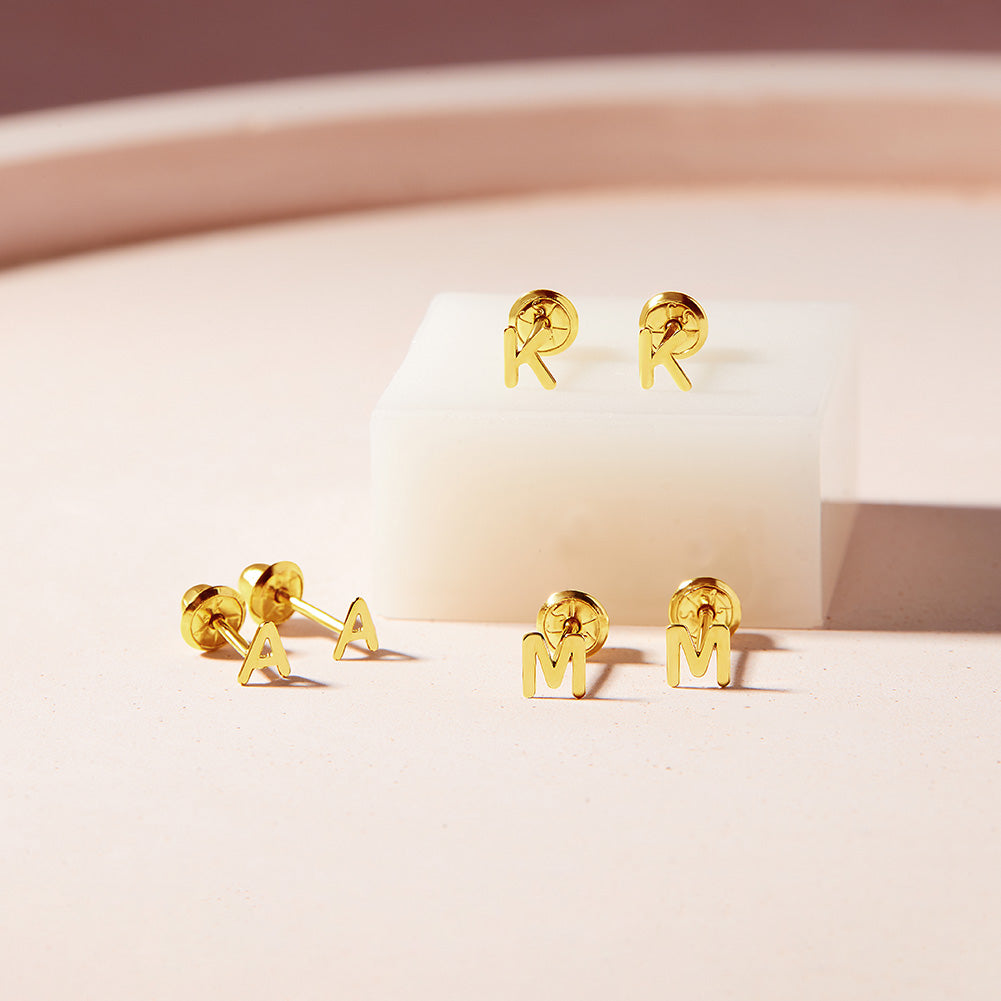 14k Gold Tiny Letter Women's Earrings