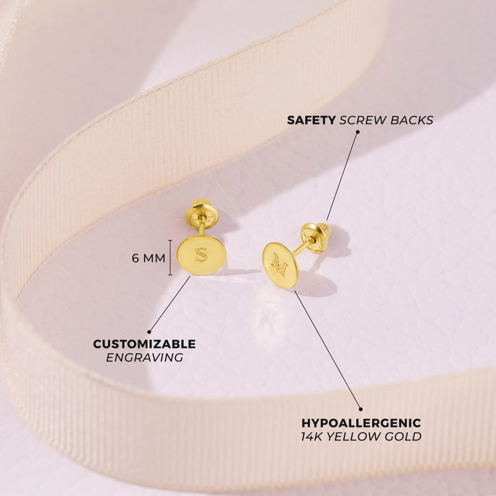 14k Gold Engraved Coin Women's Earrings