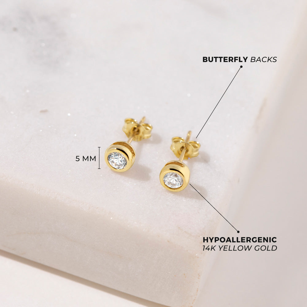 14k Gold Bezel Set Clear Women's Earrings