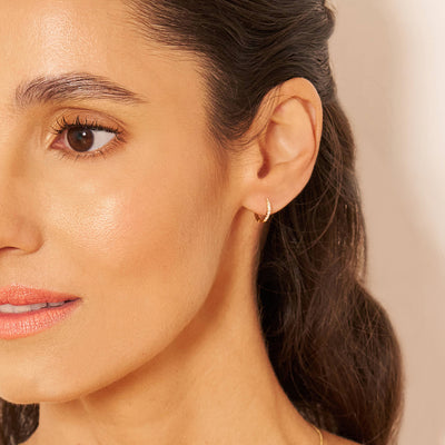 14k Gold Pave Clear CZ Women's Hoop Earrings