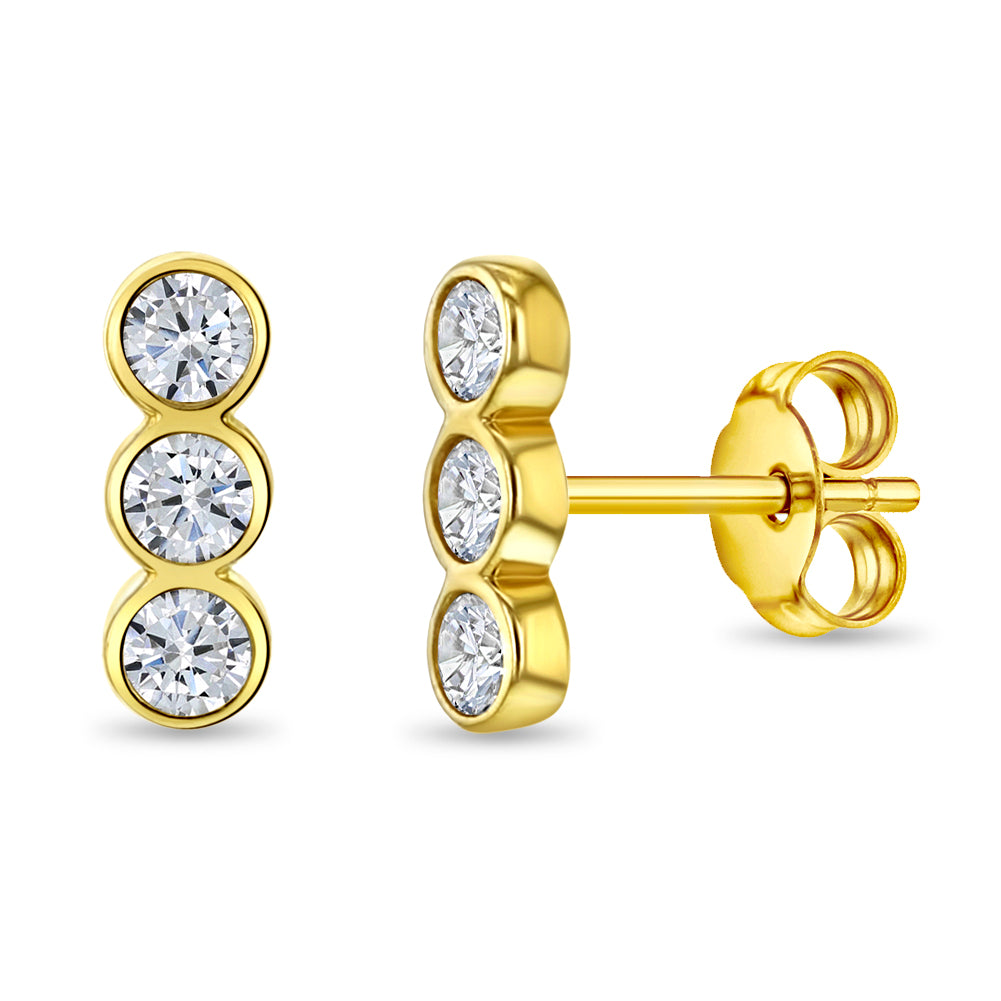 14k Gold Bezel Set Bar Clear CZ Women's Earrings